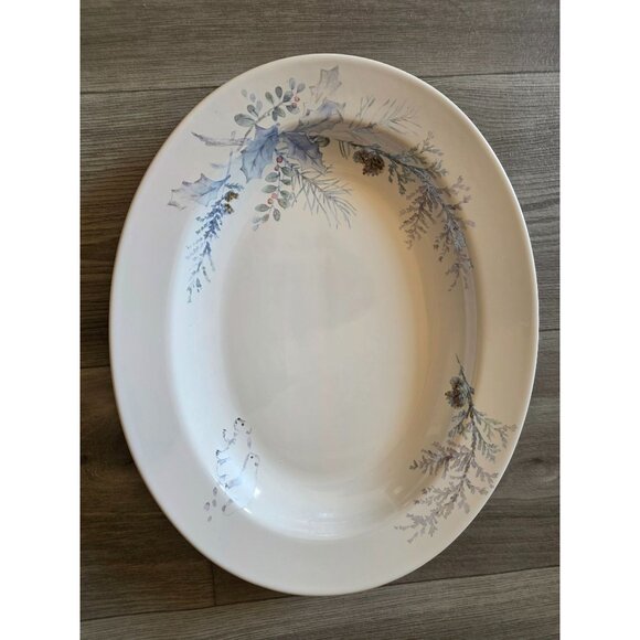 Pfaltzgraff Winter Frost Oval Serving Platter Polar Bears & Pinecone Garland - Picture 2 of 9